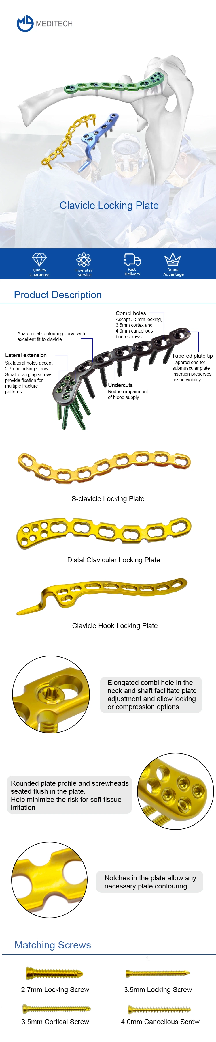 Titanium Surgical Plate Implants Price Clavicle Hook Locking Titanium Plate